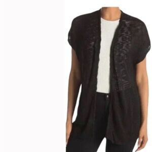 Catherine Malandrino Short Sleeve Slub Melange Open Cardigan